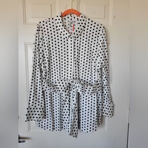 ELLE Black and White Polka Dot Blouse, with attach Bow around the waist. New